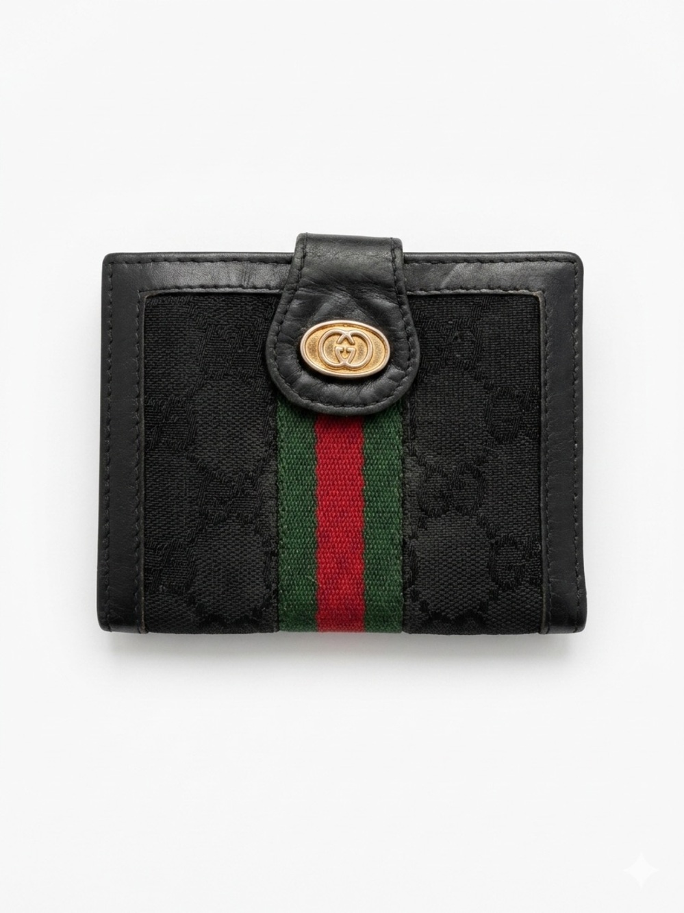 Gucci Black Canvas Bifold Wallet with Web Stripe